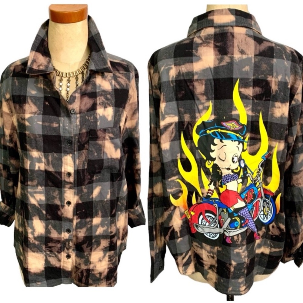 Betty Boop tie dye long sleeve button front shirt 100% cotton- XS